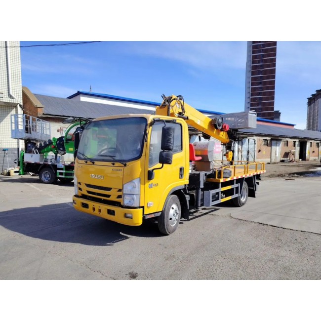 Автовышка с краном Isuzu Elf, 4х2, 128 л.с., 23 метра, 5 тонн 